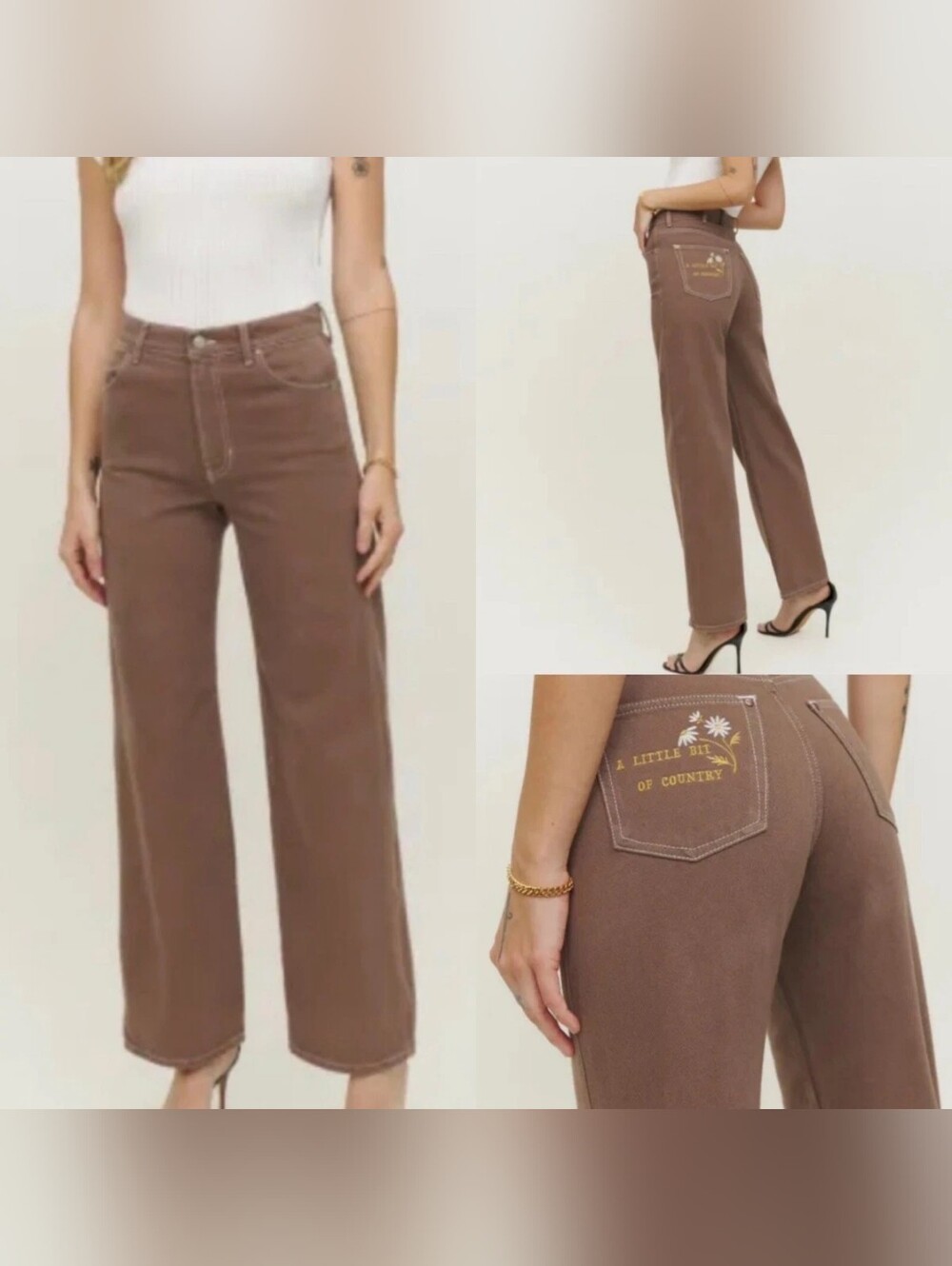 Reformation High-Rise Brown Wide-Leg Jeans Size 26